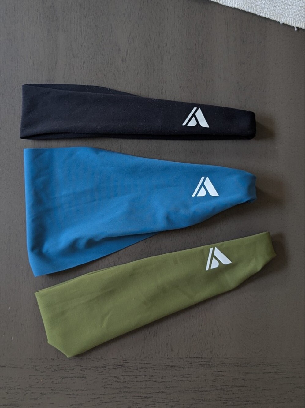 Tri-Color Athletic Headbands with White Logo - Black, Blue, Olive